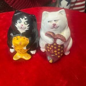 Cat Figurines with Fish Accents